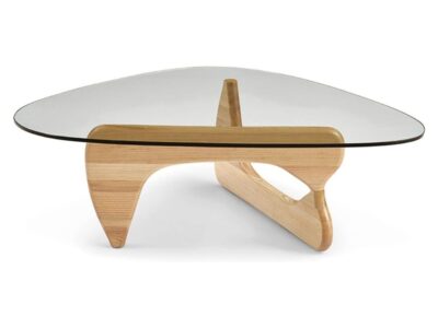 table basse en verre et bois naturel